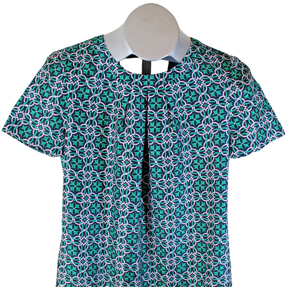 J Crew Dress Silk Womens 4 Green Blue Geometric Mod Retro Career Classic Preppy - Picture 2 of 7